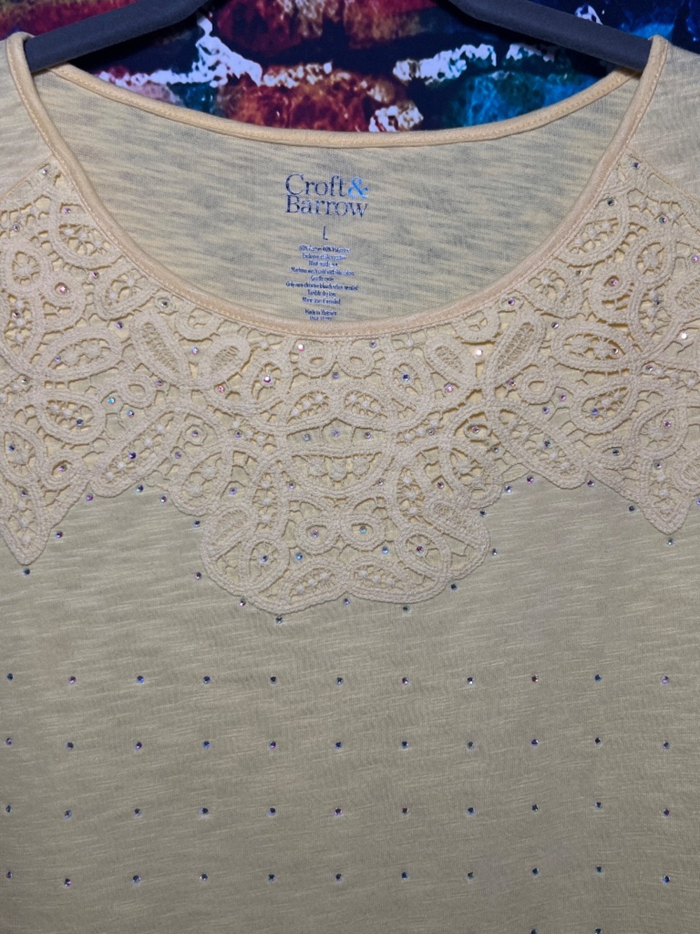 Yellow Lace Rhinestone Top [32R] - Picture 6 of 12